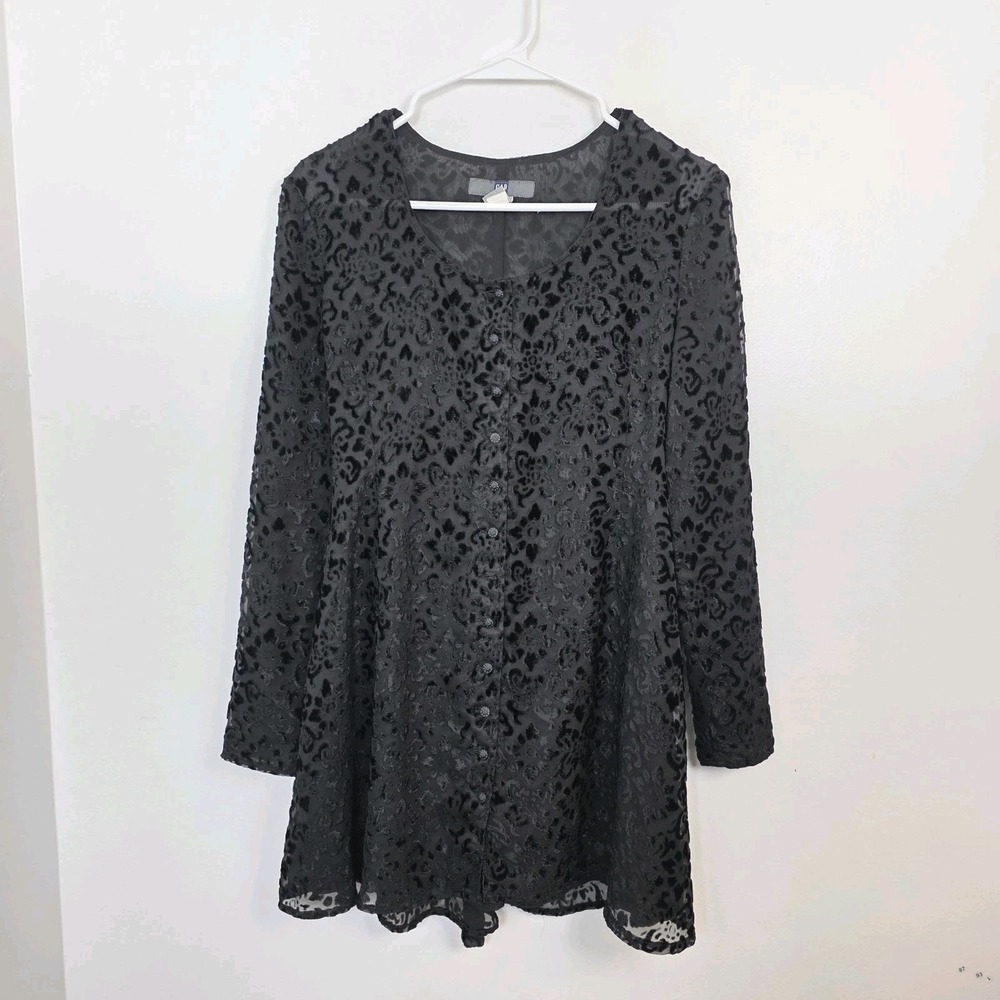 Vintage Gap Black Velvet Burnout Shift Whimsygoth Long Sleeve Mini Dress Size XS